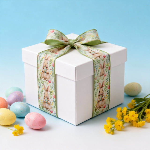 Decoraciones de Pascua Cintas con temática de Pascua con patrones de cuadros de huevos y conejitos, adecuadas para decoraciones navideñas de primavera, envoltura de regalos, coronas, lazos y manualida