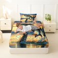 thumbnail image 4 of Castle Fairy Retro Lake Bass Print Twin Sheets 3pcs,Jumping Fish Pine Sunset Landscape Art Bedding,Orange Navy,1 Fitted Sheet,1 Flat Sheet and 1 Pillowcase, 4 of 6