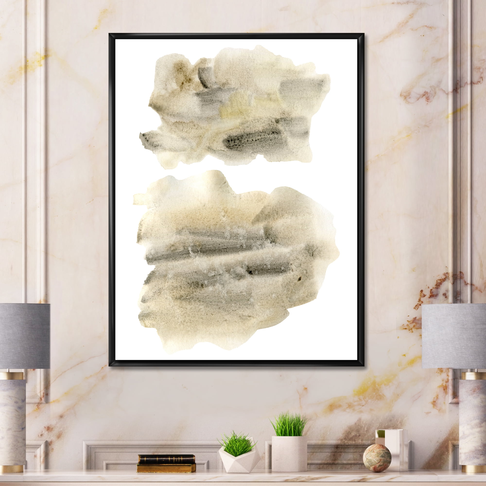 Designart 'Beige and Black Clouds' Modern Framed Canvas Wall Art Print
