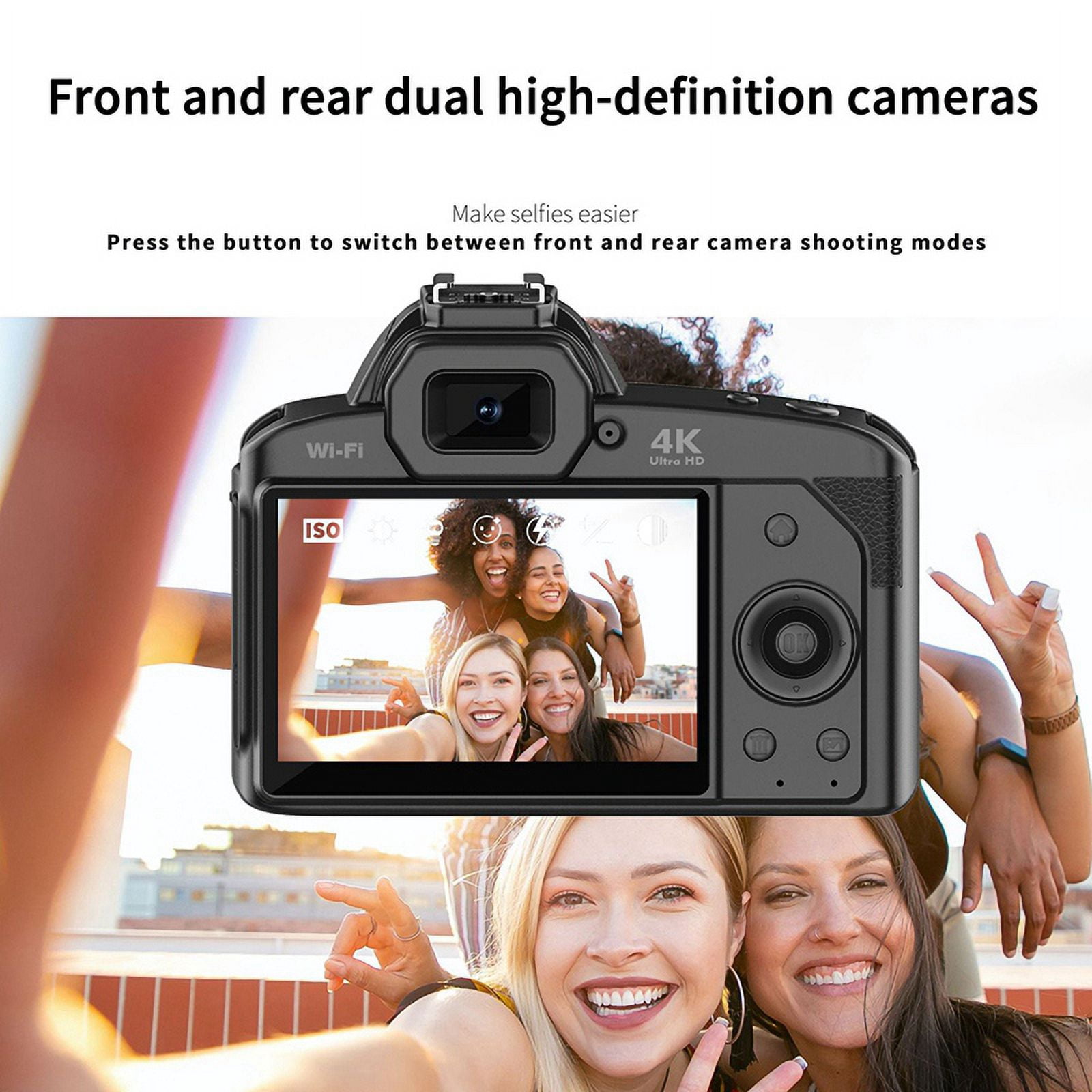Digital Photography Camera 4K WIFI WebCam Video Recorder 64MP Camcorder Camera Zoom Blogging Camera with 32G Memory Card,Black
