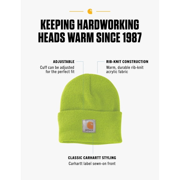 Carhartt Men's Knit Cuffed Beanie, Brite Lime, One Size J101