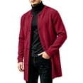 thumbnail image 2 of ZACPNCV Men's Long Cardigan Coat Solid Color Collarless Coat Open Front Button Down Jacket with Pockets Casual Slim Fit Winter Overcoat, 2 of 7