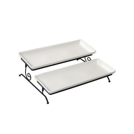 

Serving Tray 2 Tier Serving Tray Collapsible Display Stand Tiered Tray Stand with Rectangular Platters Tiered Serving Stand with Platters Stackable 2 Tier Serving Tray for Dessert Server