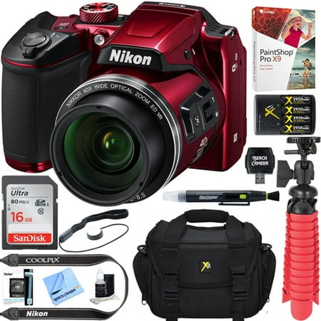 nikon coolpix b500 16mp 40x optical zoom digital camera w/built-in wi-fi nfc & bluetooth (red) + 16gb sdhc accessory bundle