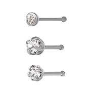 Womens Sterling Silver Nose Ring Stud Set with Crystals, Pack of 3