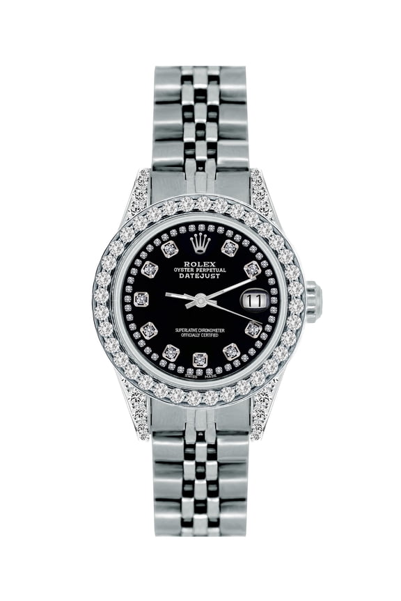 Pre-Owned Rolex Datejust Diamond Watch, 26mm, Stainless SteelBracelet Black Dial w/ Diamond Bezel and Lugs