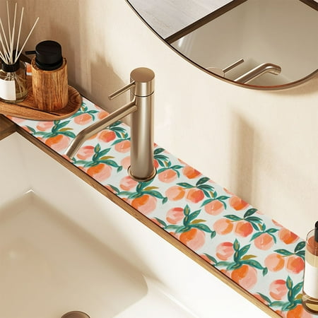 

Peach Fruit Faucet Mat for Kitchen Sink 30 Sink Splash Guard Mat Super Absorbent Fast Drying Drain Pad
