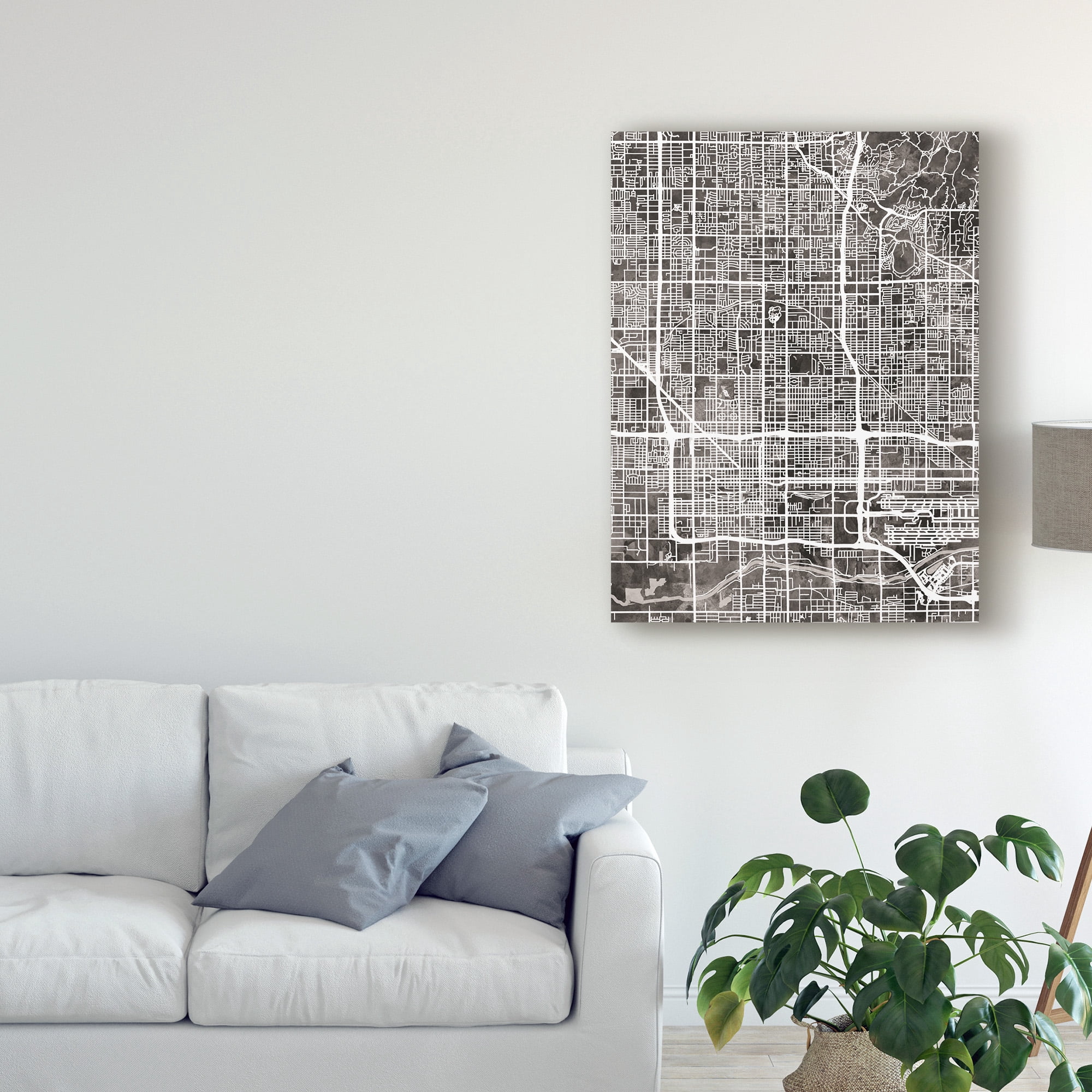 Trademark Fine Art 'Phoenix Arizona City Map Black' Canvas Art by Michael Tompsett