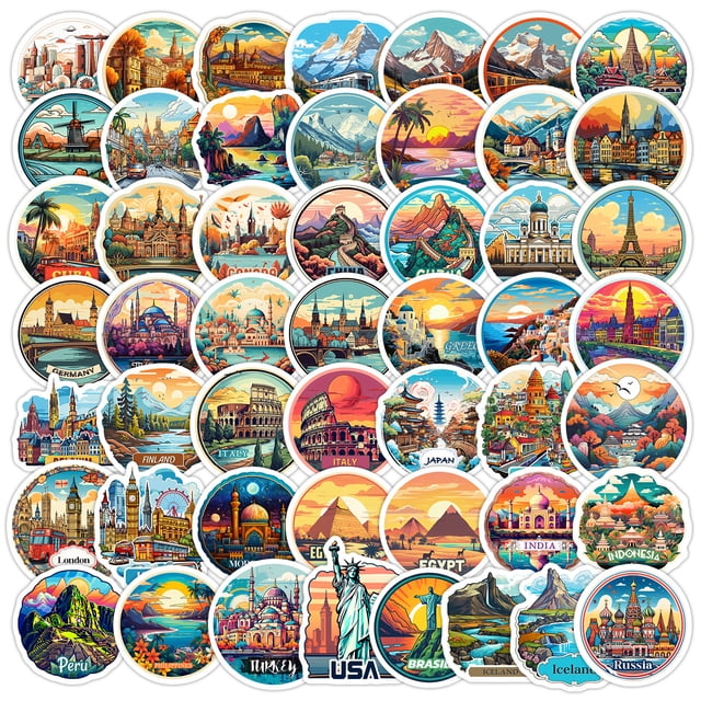 Pegatinas Travel Landmark Graffiti, 50 unidades, vinilo impermeable