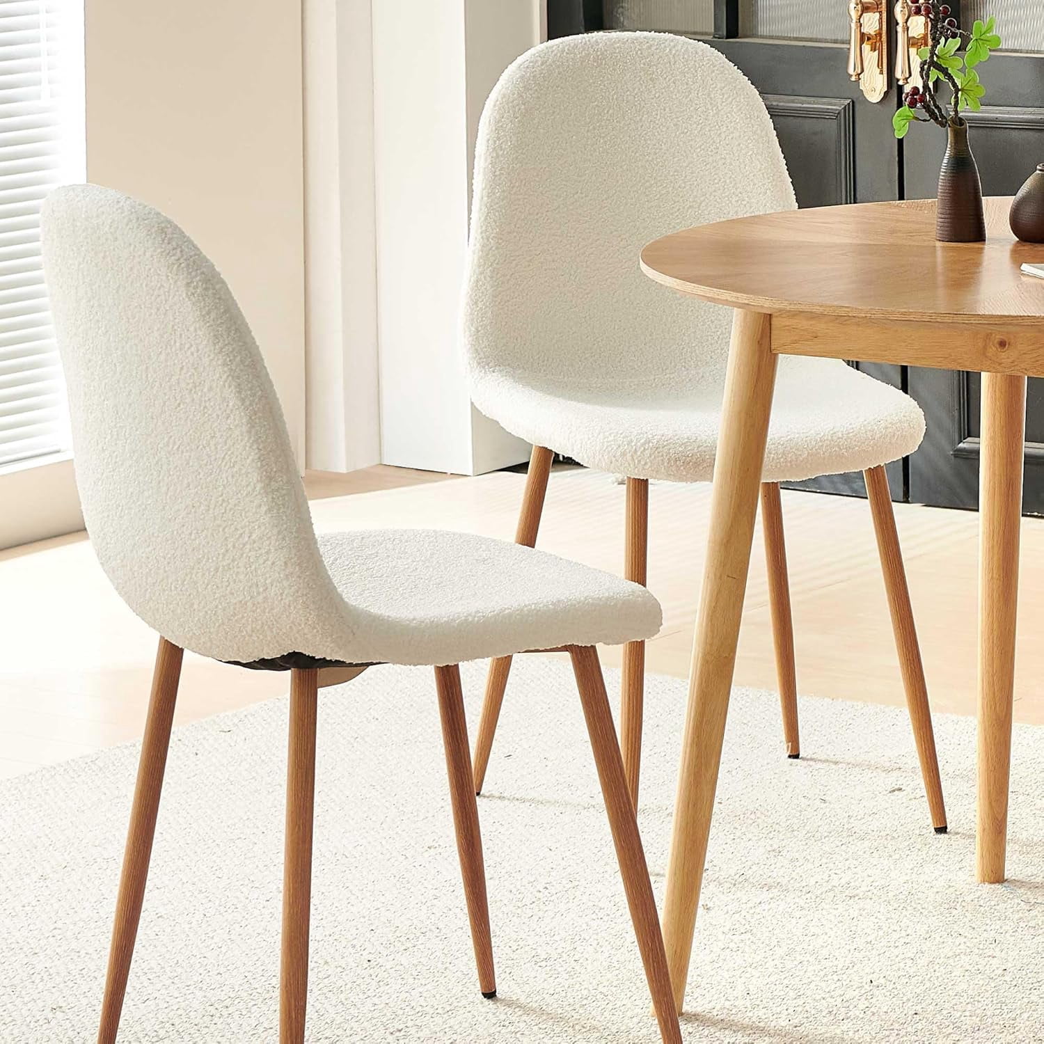 NORDICANA Dining Chairs Set of 4 - Modern Seating with Metal Legs for Living, Bedroom,Dining Room - White Teddy Fleece Chairs for Dining Room, Chair Set for 4