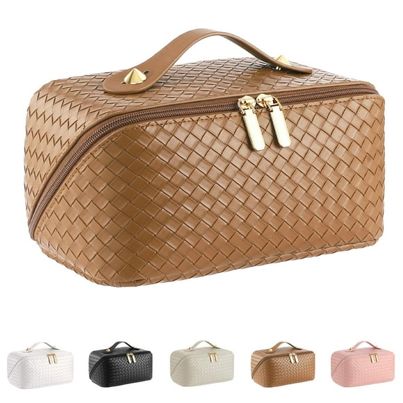 Bolsa de viaje para cosméticos ALEXTINA de gran capacidad, piel sintética