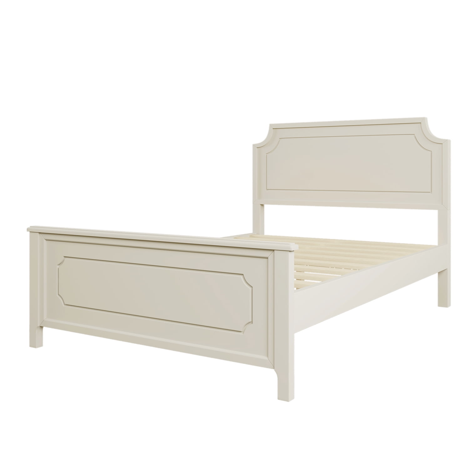 Kadyn Milky White Solid Rubber Wood Platform Bed, Modern Wood Full Platform Bed with Headboard, Farmhouse bedstead for Bedroom