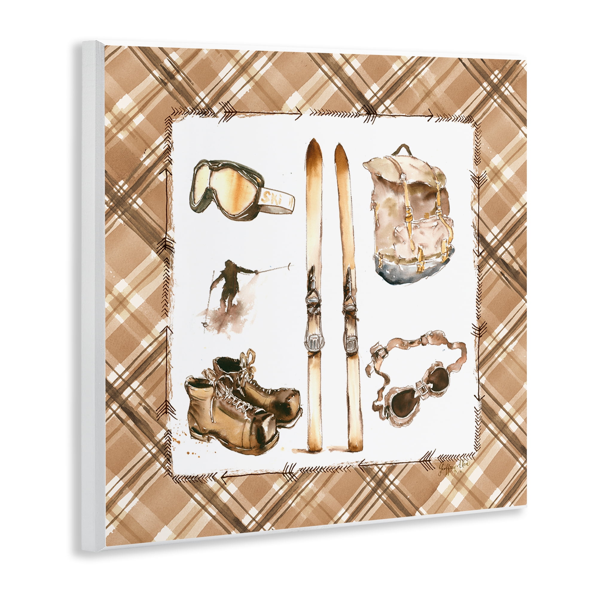 Stupell Industries Winter Sports on Plaid Sports Painting Unframed Art Print Wall Art, 12 x 12
