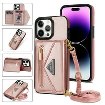 Crossbody Wallet Women Case for iPhone 14 Pro Max,Credit Card Pocket Zipper Pouch with Shoulder Strap, PU Leather Kickstand Back Flip Envelope Design For iPhone 14 Pro Max, Pink