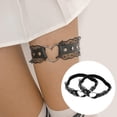 thumbnail image 4 of Encaje Pierna Ligueros Ajustable PU Cuero Muslo Liga Pierna Elástico en apariencia de Liga Punk Gótico Remache Liga para mujeres , negro Salvador liga de la pierna de las mujeres, 4 of 10