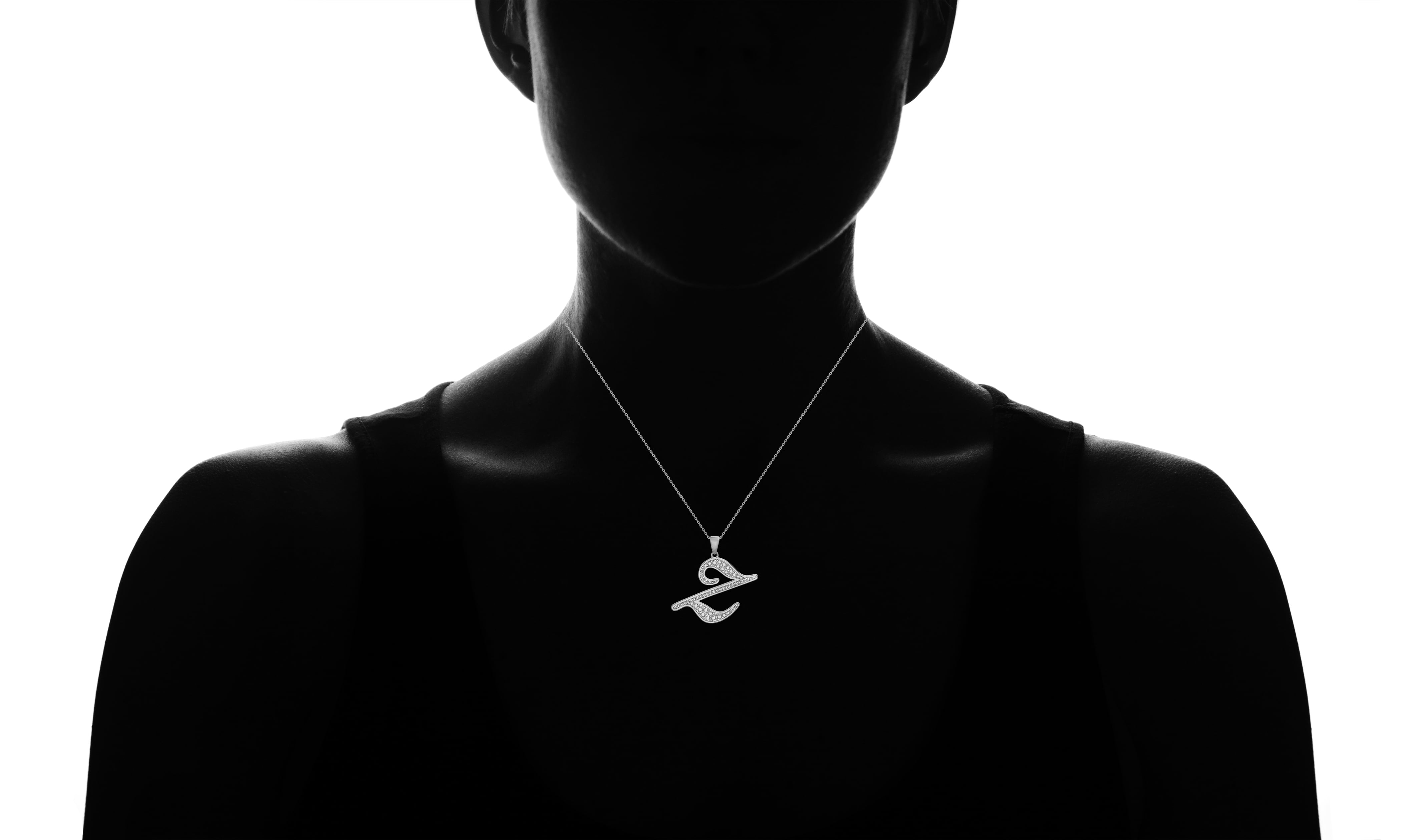 Lumineux Genuine Diamond Accent Initial Necklace for Women in Rhodium Plated Brass ( Letter Z )