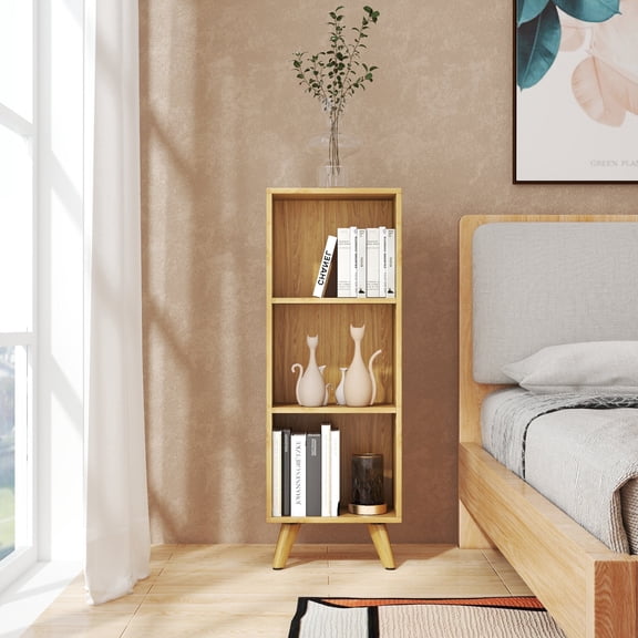 Manxile Cube Bookshelf Organizer,3 Cube Vertical Storage Organizer, Narrow Bookshelf Natural Texture
