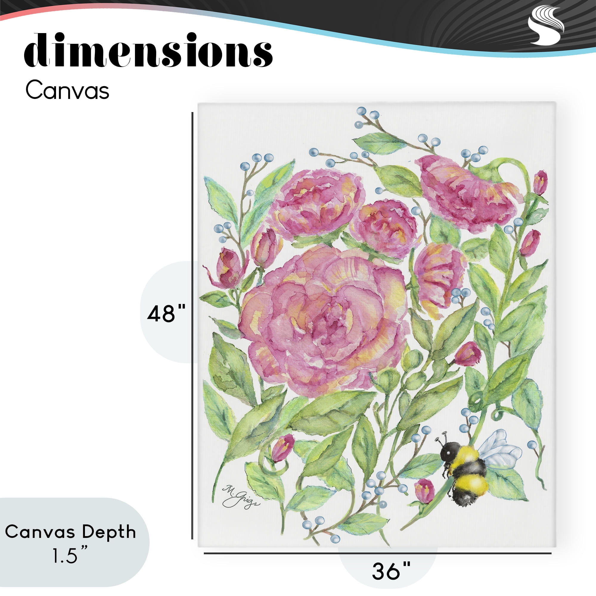 Stupell Industries Peony & Bumble Bee Canvas Wall Art, design by Maureen Grigs