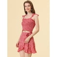 thumbnail image 4 of Allegra K Conjunto De Falda Cruzada Y Top Corto Fruncido Con Lazo Floral Para Mujer Rojo M, 4 of 4