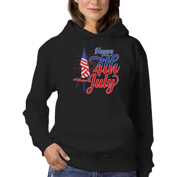 4Th July Flag Fireworks Hoodie Women -Image by Shutterstock, Female 4X-Large