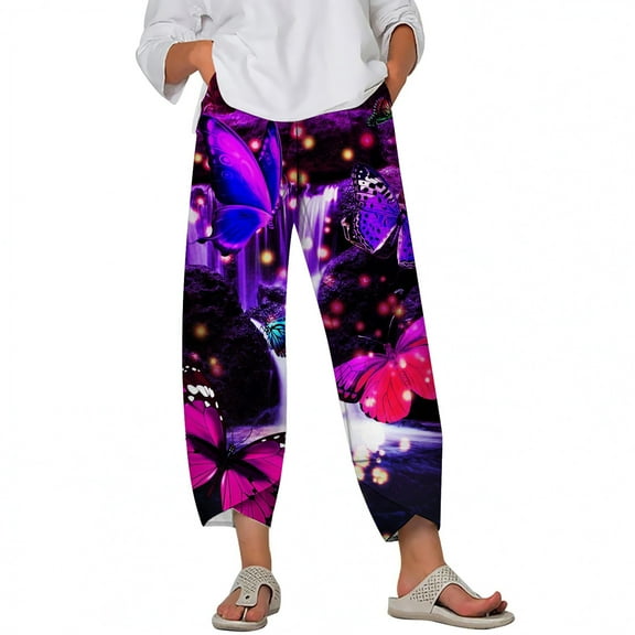 CLOOCL Oversize Trousers Butterfly Pattern Print Ankle Slit Pant Wide Plus Size Women Casual Pants