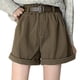 thumbnail image 1 of Pantalones cortos de pana plisados de cintura alta para mujer: bolsillo suave, pierna ancha, spandex, ropa de verano/casual/playa, 1 of 8