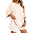 thumbnail image 1 of Conjunto deportivo para mujer: camiseta de cuello redondo y pantalones cortos deportivos. Poliéster transpirable. Lavable a máquina. Primavera/verano. XS-XXXXL., 1 of 6
