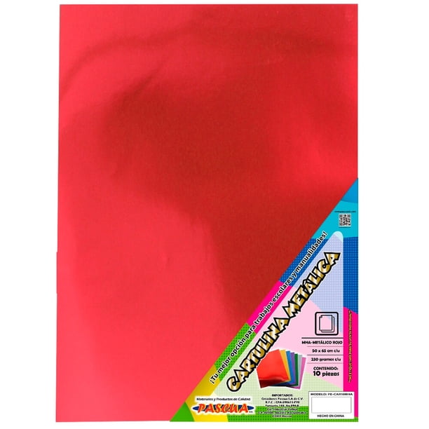 Cartulina Metálica Tipo Espejo 50x65cm - 10 Pzs Color Rojo