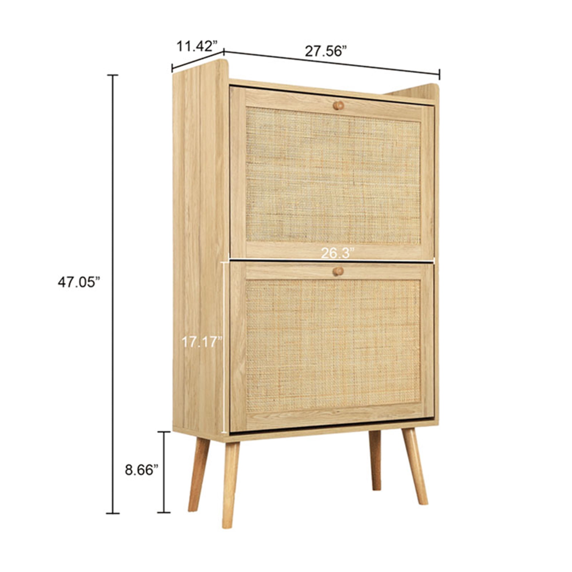 Kadyn Wood Rattan Shoe Storage Cabinet, Slim Entryway Freestanding Shoe Rack Storage Organizer with Cubic Space & 2 Flip Drawers, Natural Kadyn Wood Rattan Shoe Storage Cabinet, Slim Entryway Freestanding Shoe Rack Storage Organizer with Cubic Space & 2 Flip Drawers, Natural