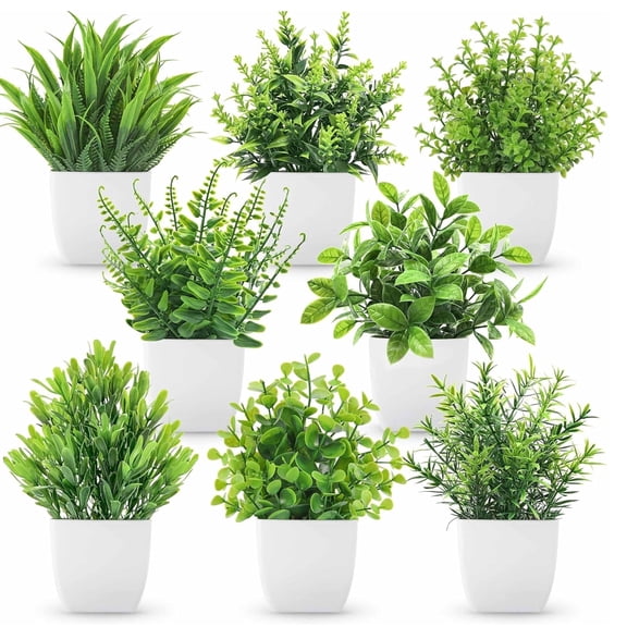 8 Pack 7 Inch Artificial Potted Plants Farmhouse Pot