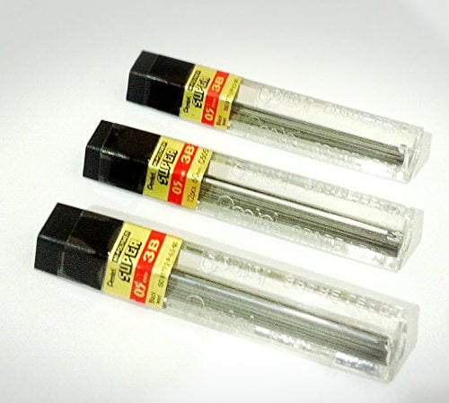 Pack of 3 C505-2B Pentel Lead Refills 0.5mm 2B Black 12 Leads per Tube