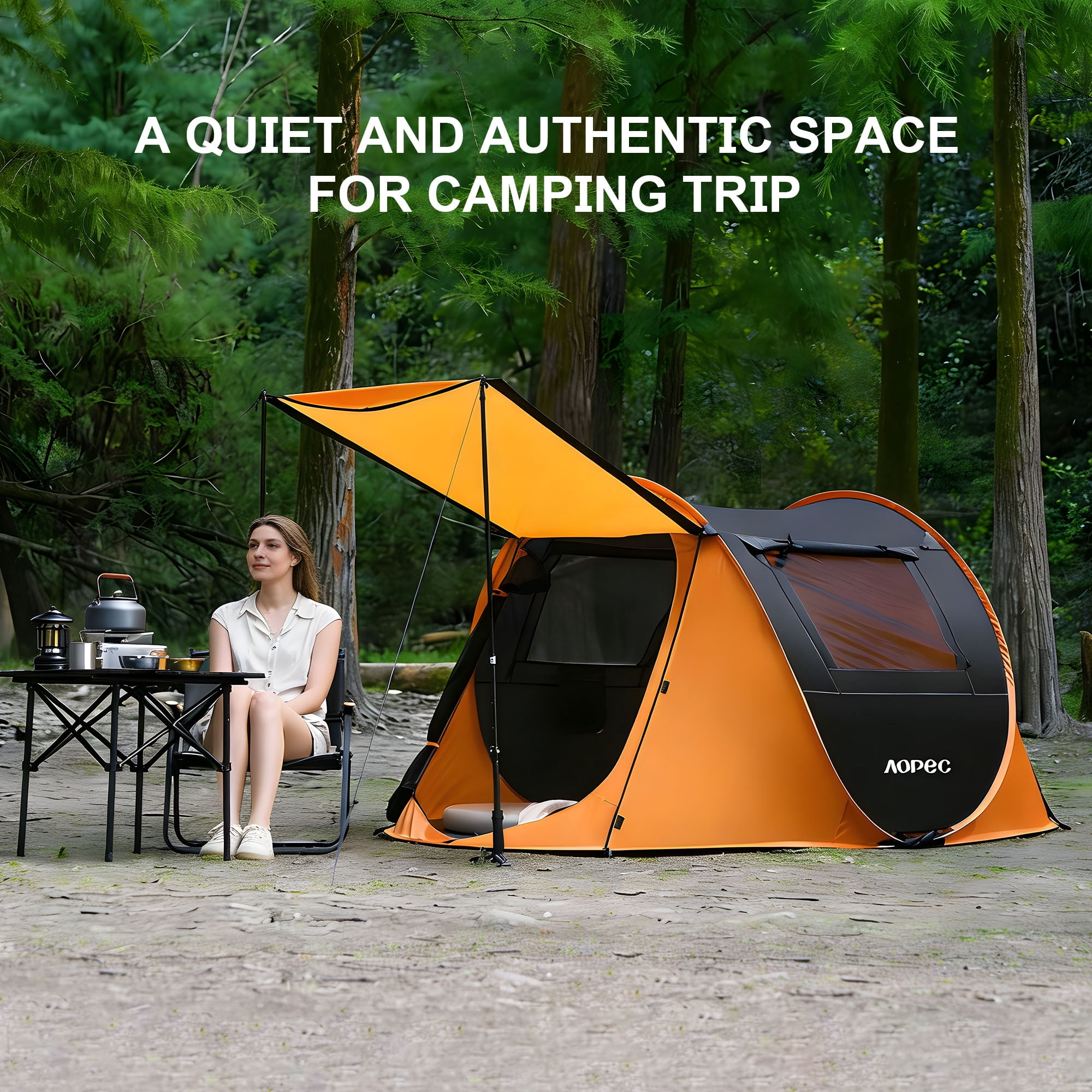 AOPEC Pop Up Camping Tent, 2/4/6 Person Instant Tent Waterproof PU4500mm, Spacious Ventilated Camping Tent with Front Porch, Quick Setup Lightweight Portable for Outdoor Camping Hiking Beach