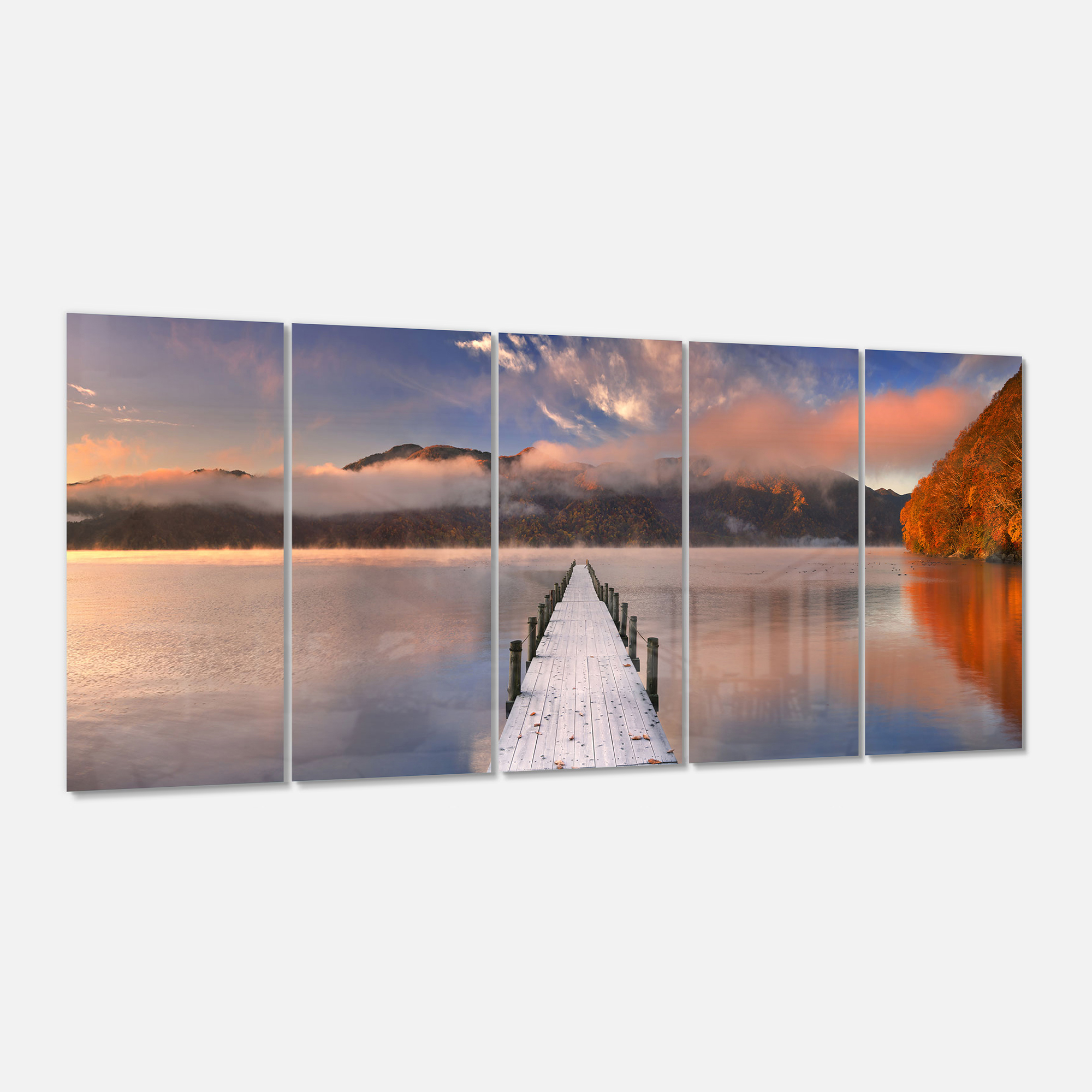 Designart 'Jetty in Lake Japan ' Multipanel Seascape Photography Metal Wall Art