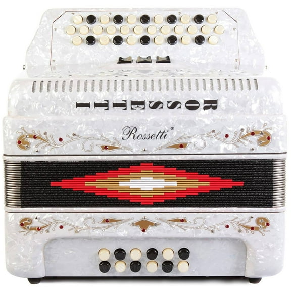 Rossetti 34 Button Accordion 12 Bass 3 Switches GCF, White