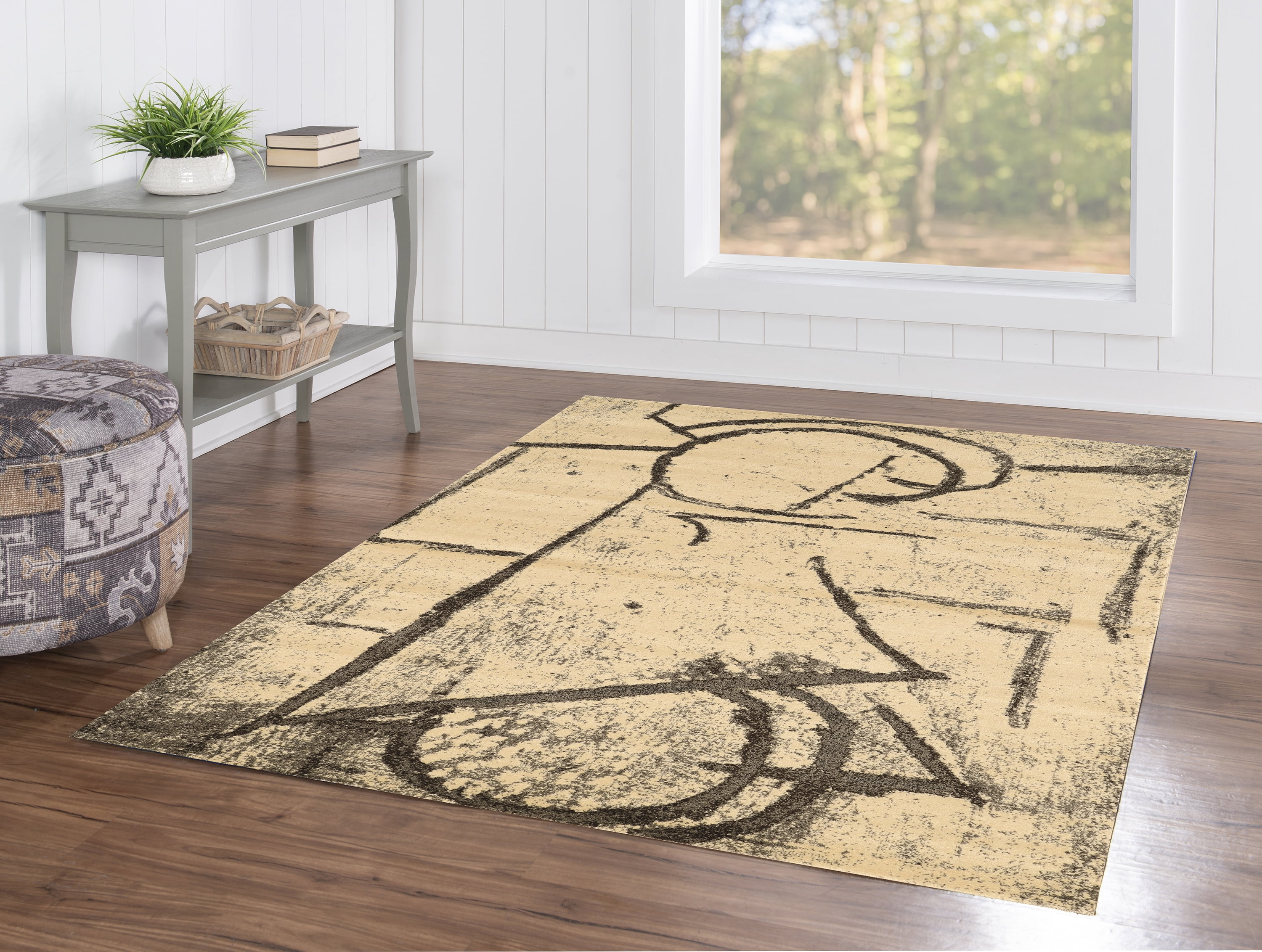 Masters Dial Cream Area Rug 5x7.6 Artistic Polypropylene Floor Covering