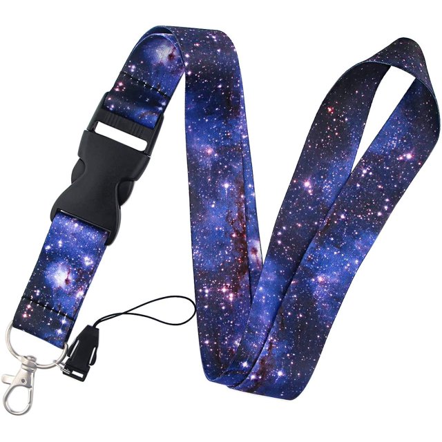 Cordón de galaxia púrpura para llavero de identificación de trabajo de 20,3 pulgadas de largo para hombres y mujeres con hebilla negra desmontable