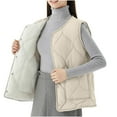thumbnail image 2 of Xdegoge Women's Sherpa Lined Quilted Vest 2025 Fashion Velvet Vest Down Button Up Sleeveless Padded Down Jackets Lightweight Warm Winter Gilet Outerwear with Pockets Plus Size Clothes Beige XXL, 2 of 5