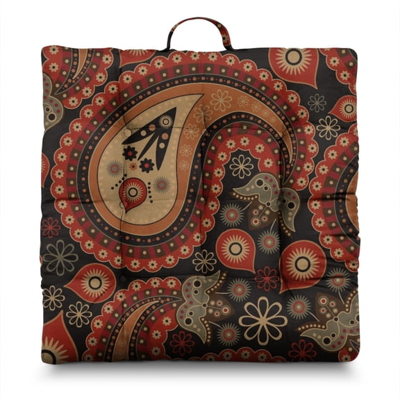 Retro Elegant Tatami Seat Pad - Square Meditation Cushion with Classic Paisley Design, Multipurpose Floor Lounging Pillow