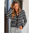 thumbnail image 2 of Women's Striped Cardigan Sweater Trendy Long Sleeve Button Down Crew neck Cardigans, 2 of 5