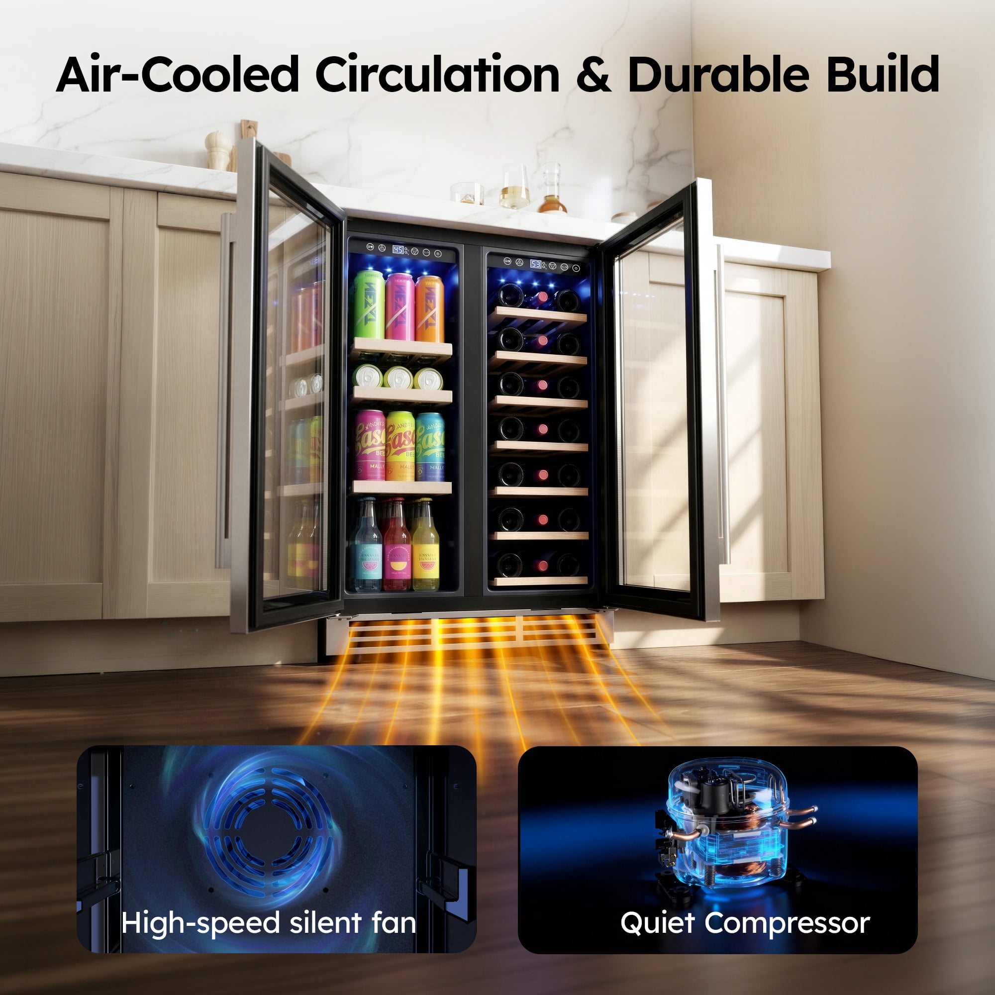 Simzlife 24" Dual Zone Beverage Refrigerator  up to 21 Bottles & 88 Cans,Built-in Wine Fridge for Home/Bar/Office
