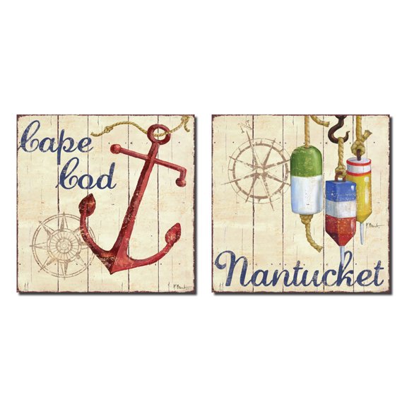 Retro Nautical Nantucket and Cape Cod Anchor Buoy; Two 12x12in Poster Prints