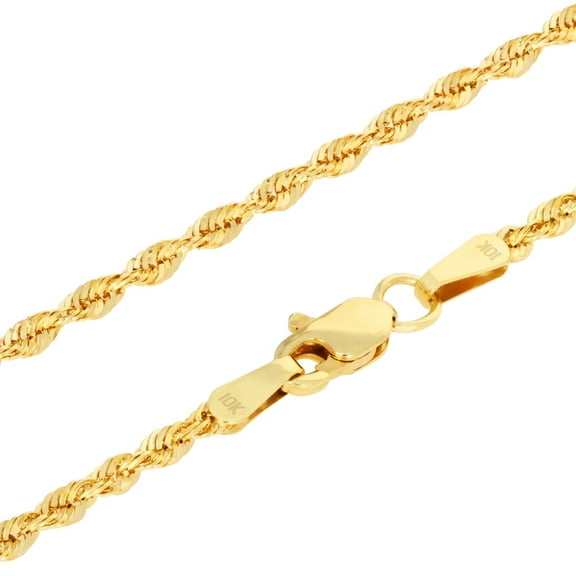 10k Yellow Gold 2.5mm Hollow Rope Chain Pendant Necklace Unisex, 16"- 30"
