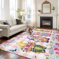 thumbnail image 2 of Spring Gnomes Area Rugs 6'x9', Washable Small Throw Rugs for Kitchen Dining room, Botanical Flowers Leaf Pink Buffalo Check Indoor Outdoor Rug Non-Slip Low Pile Carpet Runner Reversible Floor Mats, 2 of 8