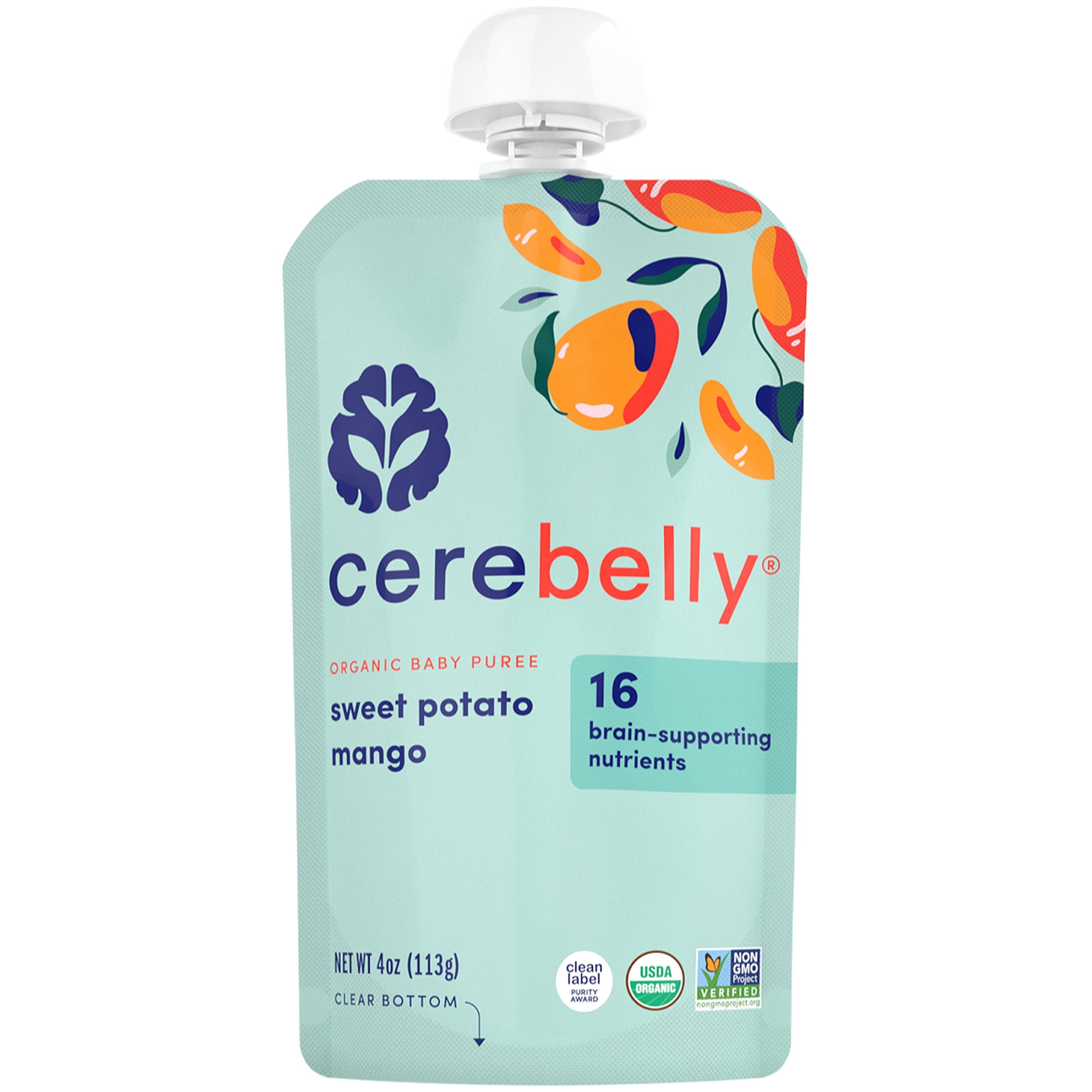 Cerebelly Organic Stage 2 Baby Food, Sweet Potato Mango, 4 oz, Puree