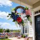 thumbnail image 4 of Corona patriótica para la puerta principal | Decoración del 4 de julio con bandera estadounidense y flores rojas, blancas y azules, 4 of 6