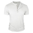 thumbnail image 2 of Domuza Men's Stretchy Short Sleeve Henley T-Shirt Vintage Casual Cotton 5 Buttons Notch Neck Tee Shirts White XL, 2 of 6