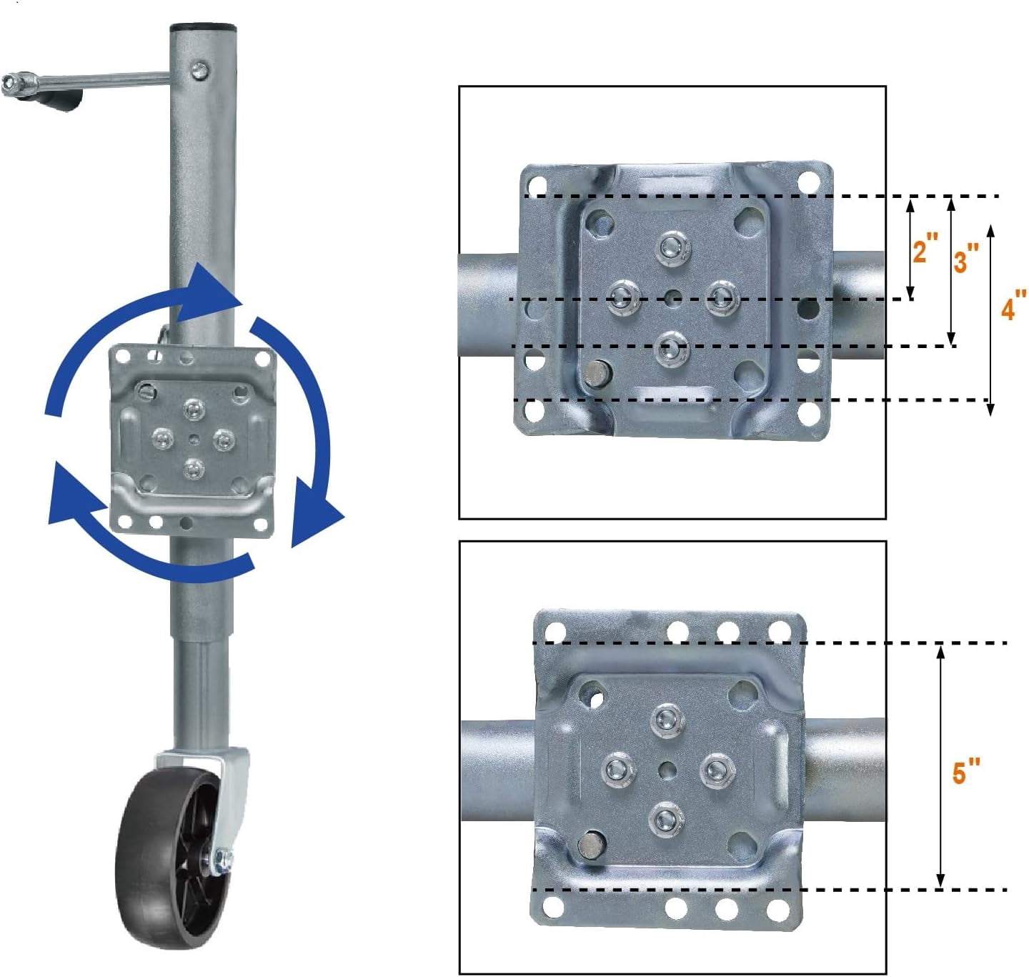 BIG RED Boat Trailer Jack 6" Singel Wheel Swing-Back Bolt-on Steel Trailer Jack,1000 lbs, W3901R