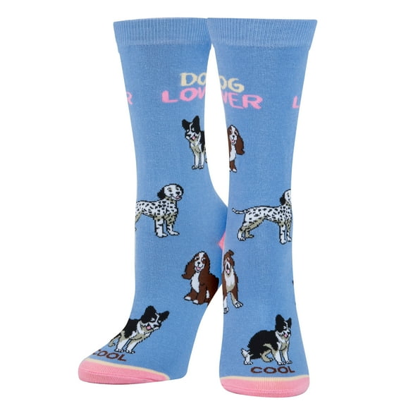 Cool Socks, Dog Lover, Womens Crew Length, Funny Graphic Print- Large