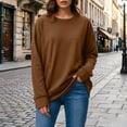 thumbnail image 3 of TKLPEHG Solid Color Crewneck Sweatshirts Women With Pocket Long Sleeve Loose Fit Tunic Sweatshirt Casual Pullover Fall Clothes (Brown,L), 3 of 7