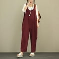 thumbnail image 4 of Womens Sleeveless Cotton Linen Jumpsuits Casual Loose Solid Color Wide Leg Palazzo Pants Summer Rompers with Pockets, 4 of 6